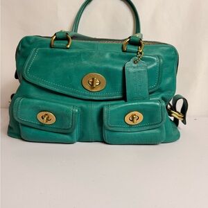 Coach Green and Gold Leather Satchel